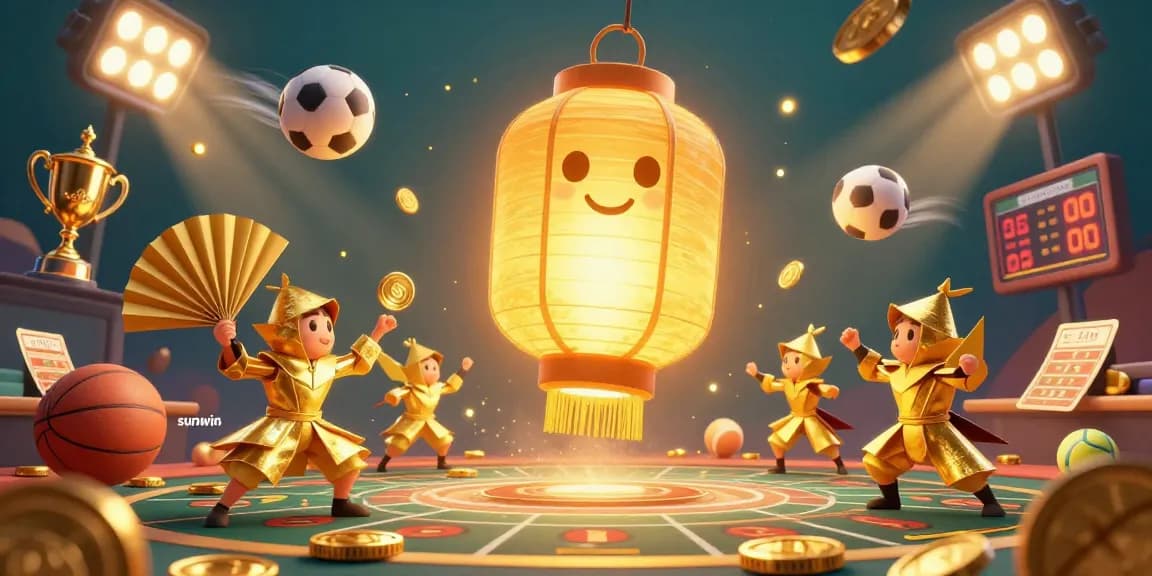 Engage with sunwin's vibrant sports betting scene featuring golden lantern spirit and dynamic sports elements.