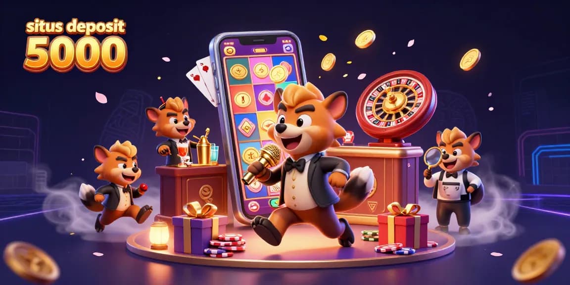 Experience the fun of gaming at situs deposit 5000 with vibrant hyena characters interacting in a lively casino atmosphere.