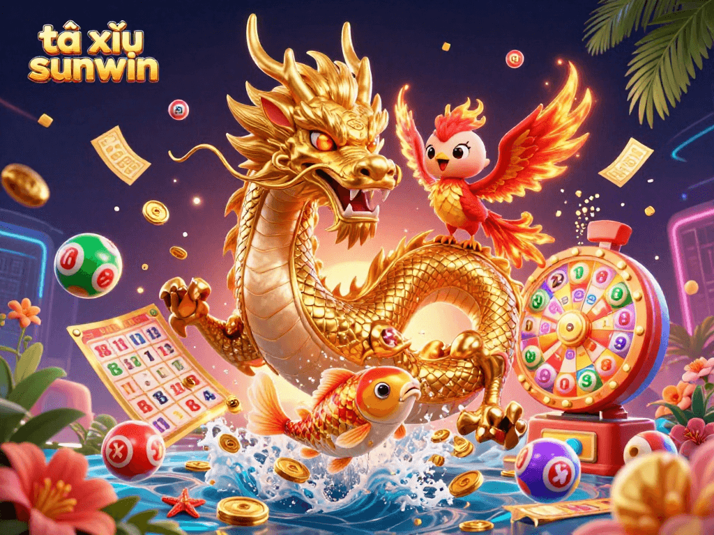 Experience the excitement of tài xỉu sunwin with vibrant lottery elements and dynamic characters.