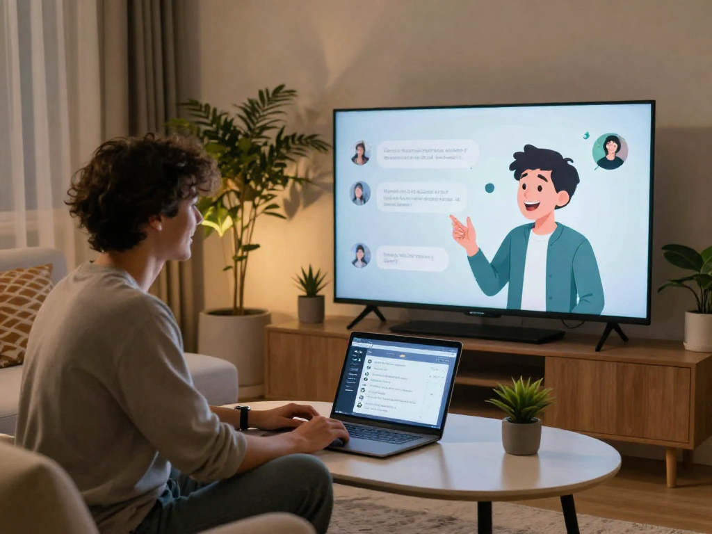 Dynamic ai sex chat experience in a cozy living room setting with engaging characters.