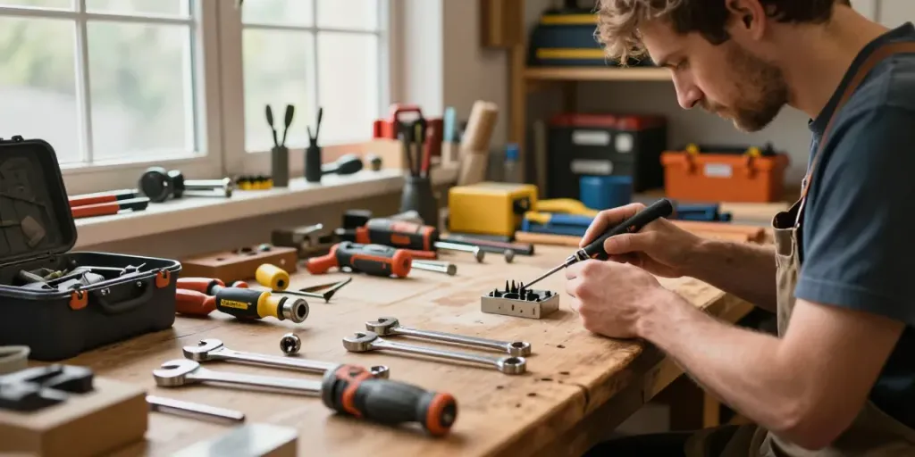 Craftsman using beta tools in an innovative workshop setting.
