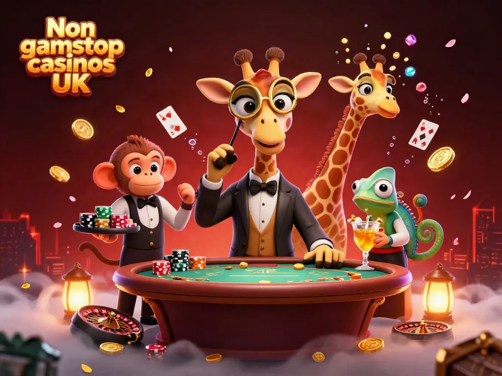 Experience the thrill of Non gamstop casinos UK with our vibrant 3D casino illustration showcasing high rollers.