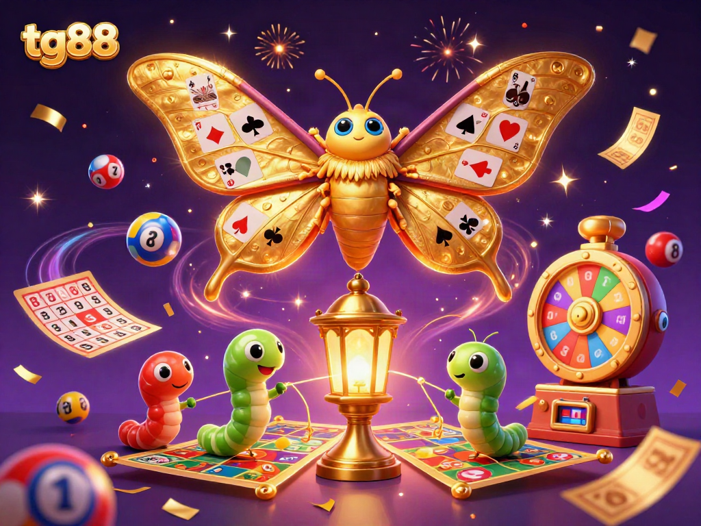 Engage with tg88 in a vibrant 3D digital illustration filled with casino winnings.