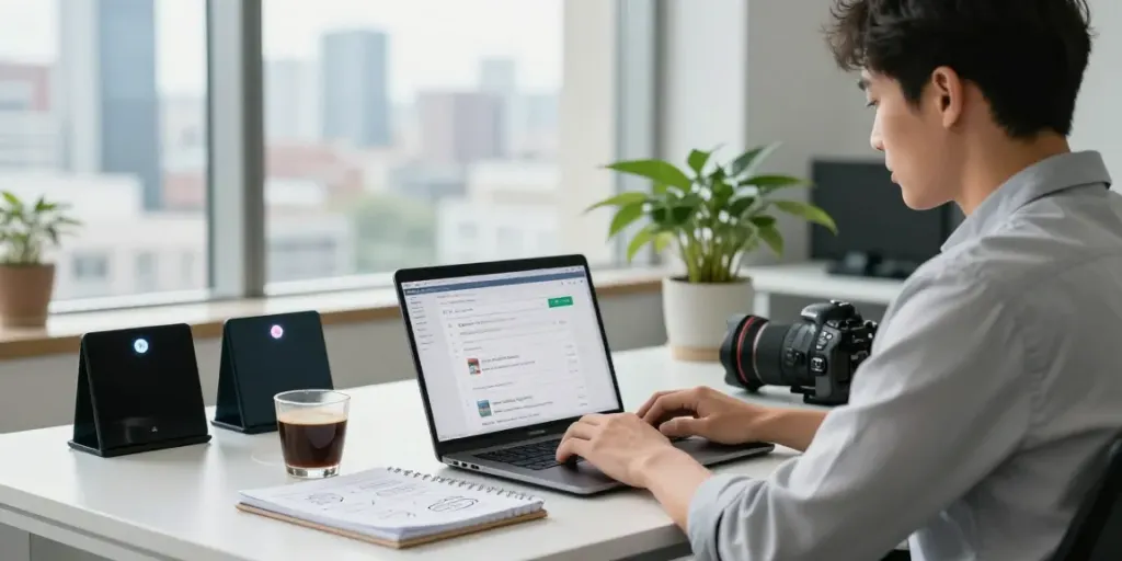 Register .co.uk domain name in a modern office environment.