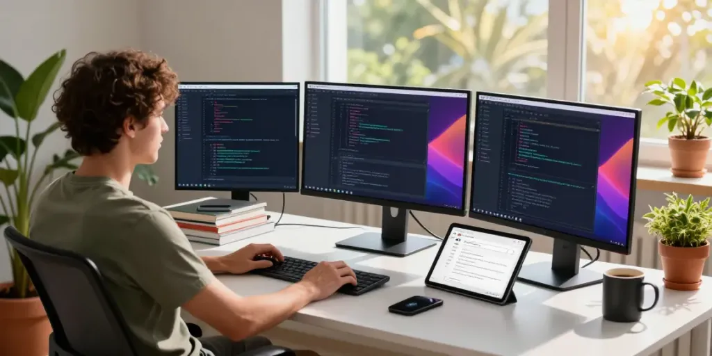 Developer using instant indexing tools in a modern tech workspace.