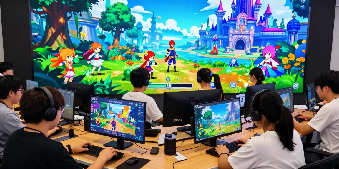 Dynamic gaming scene featuring characters from popular ecchi games in a vibrant fantasy world.
