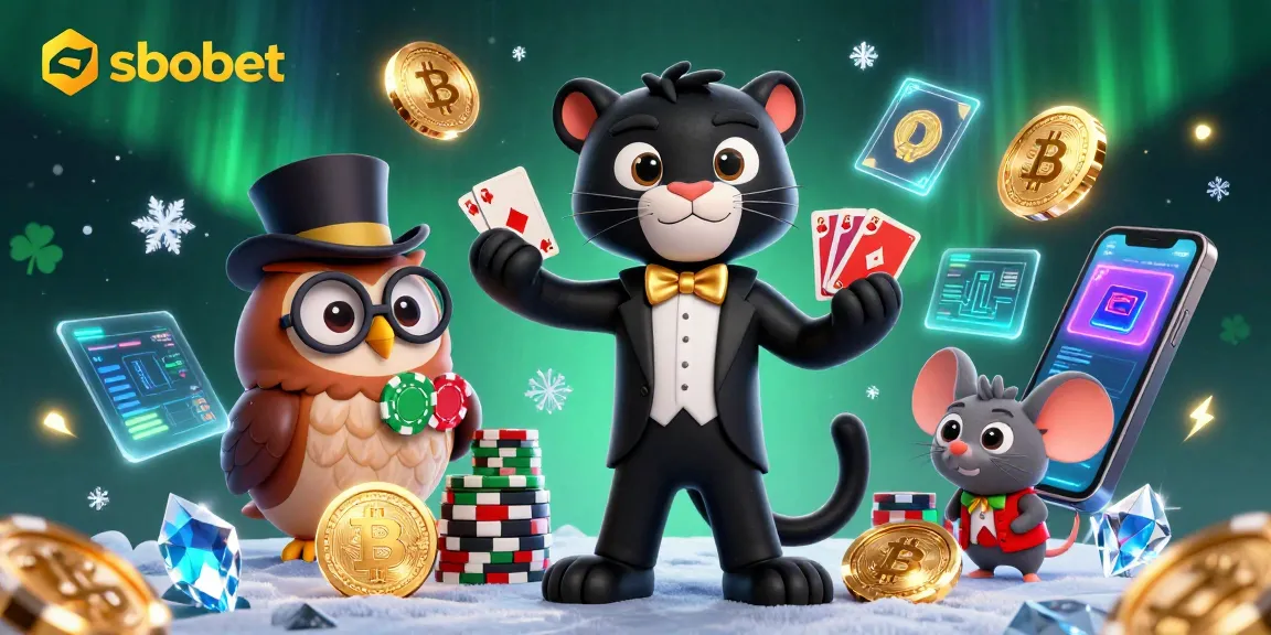 Engage in sbobet betting with stylish 3D characters and crypto elements in a vibrant casino scene.